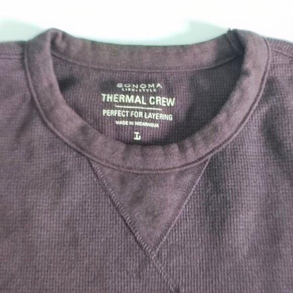 Sonoma Thermal Crew knit pullover men's size L brown crew neck cotton - Picture 4 of 9